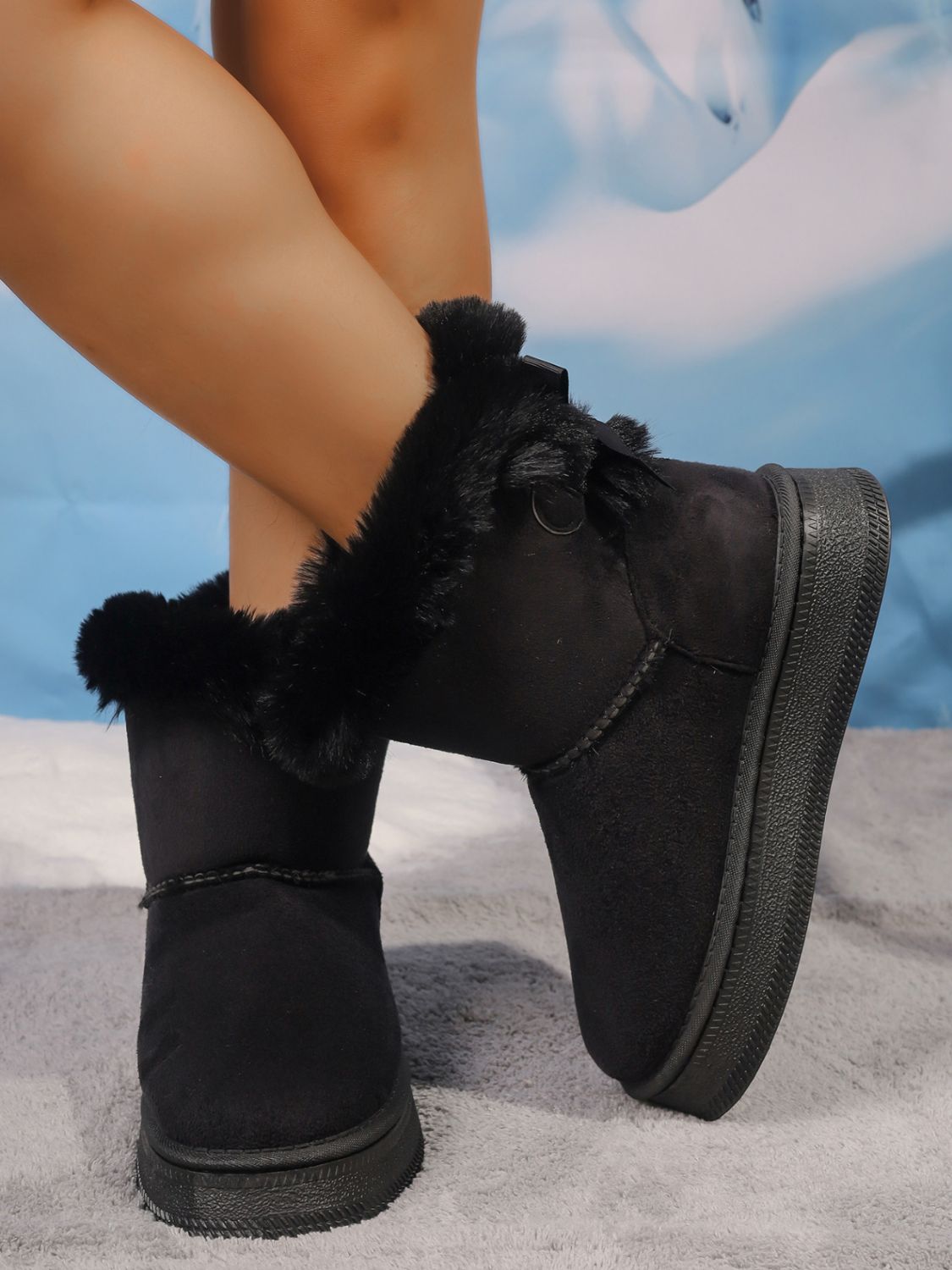 Faux Fur Suede Round Toe Boots